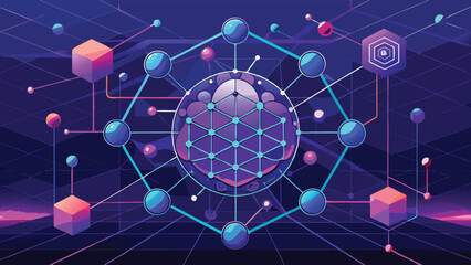 Abstract illustration of interconnected network structures depicting futuristic technologies and data visualization concepts