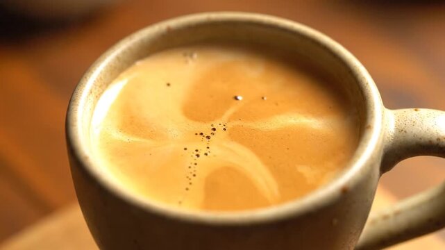 Freshly brewed coffee being poured into a warm cup with steam rising in a cozy caf&eacute; setting perfect for relaxation