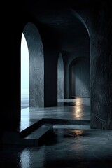 minimalist architectural background, geometric architecture with chrome or metal arch design