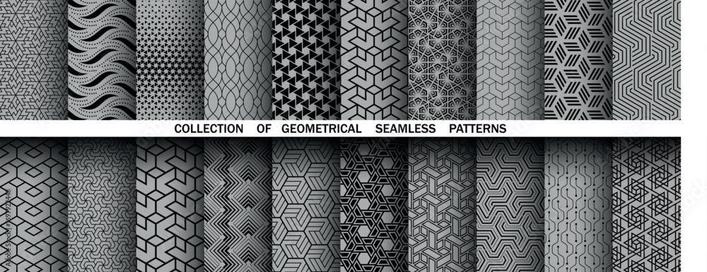 Aufkleber geometric set of seamless black and gray patterns. simple vector graphics