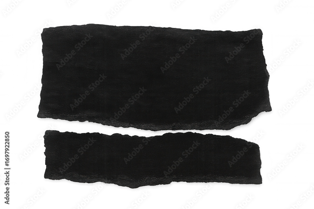 Poster black construction paper torn into irregular fragments, overlapping with textured edges, forming dyn