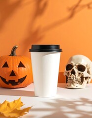 Halloween coffee, pumpkin, skull