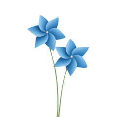 Blue pinwheel flowers in a simple design create a charming decorative element for various occasions and themes. PNG image, transparent background
