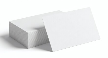 A stack of blank textured white business cards with one card angled in the foreground creating a clean and minimalist presentation