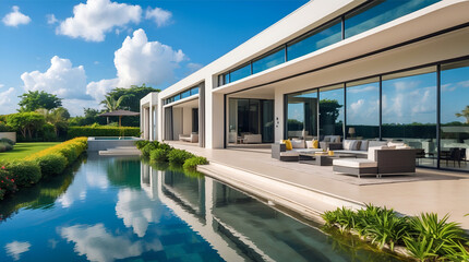 Fototapeta premium Modern Residence With a Private Pool and Luxurious Outdoor Relaxation Exterior luxurious house
