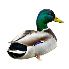 Obraz premium Male mallard duck with iridescent green head isolated on white background
