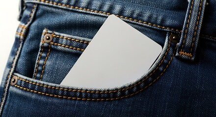Blank white business card mockup in the pocket of blue denim jeans, ideal for professional presentations and branding