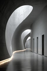 Obraz premium modern curved architecture with empty cement floor, minimalist appearance,