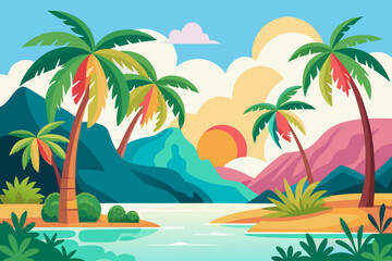 tropical beach with palm trees