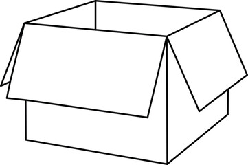 Open Cardboard Box Line Art Vector Illustration