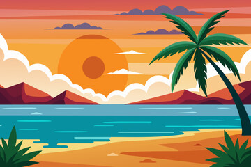tropical beach with palm trees