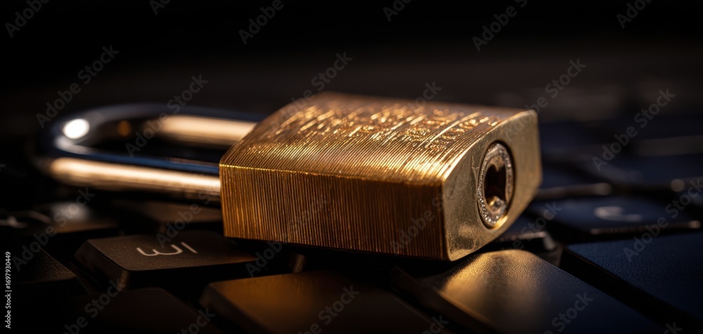 Poster the padlock on a laptop keyboard symbolizing digital security and data protection