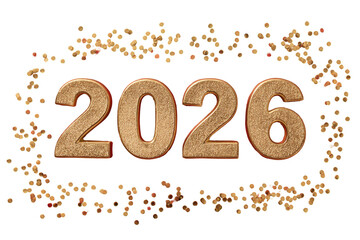 Year 2026 graphic, brown digits, confetti border