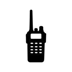 Black silhouette illustration of a typical handheld walkie talkie radio device