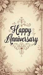 Elegant happy anniversary text with vintage floral border