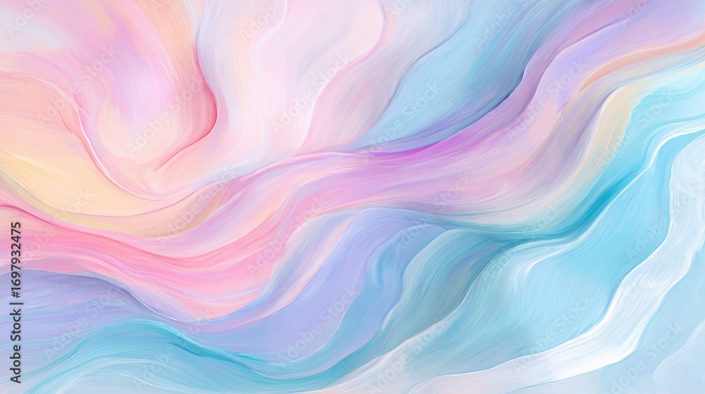 Poster A mesmerizing abstract wave pattern featuring soft pastel colors that create a calming and serene visual experience. Perfect for use in design and art projects.