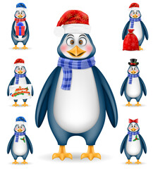 christmas penguin person character new year holiday symbol cartoon stock vector illustration isolated on white background