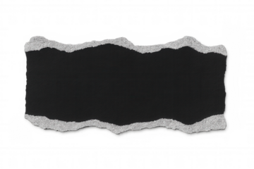 Horizontal black torn paper revealing layered edges, creating dramatic graphic design element with negative space on transparent backdrop