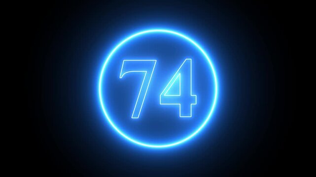 neon text 74 number countdown icon background 4k animation.
