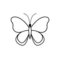 Simple black and white butterfly outline on transparent background