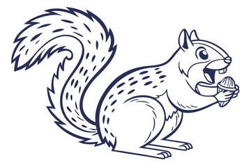 Squirrel Outline with Bushy Tail Holding Nut in Hand Design on White
