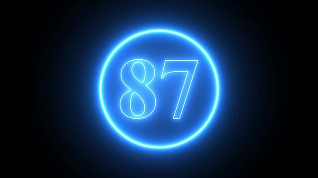 neon text 87 number countdown icon background 4k animation.