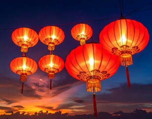 Obraz premium Illuminated Chinese Lanterns at Sunset