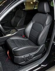 Black leather car seat interior