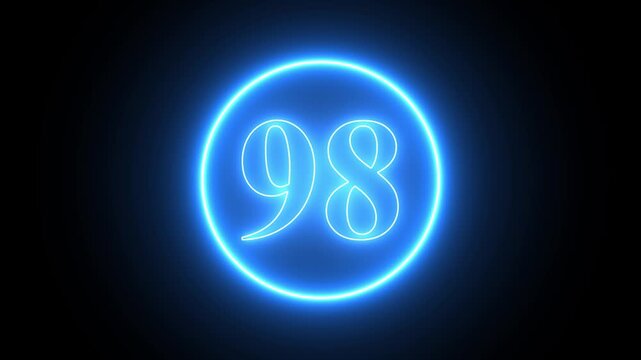 neon text 98 number countdown icon background 4k animation.