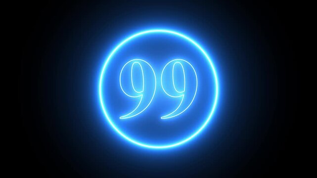 neon text 99 number countdown icon background 4k animation.