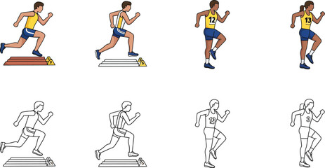 athletes practicing hurdles race technique progression