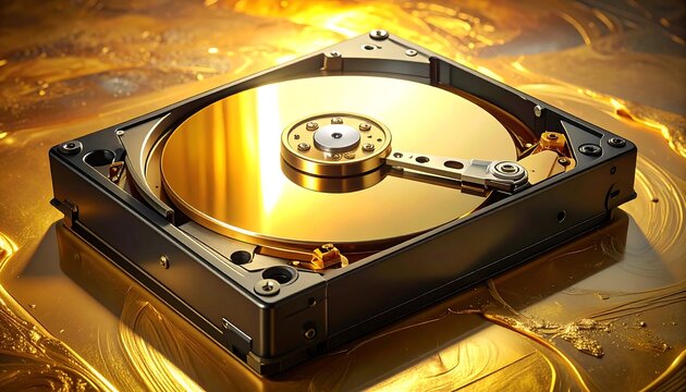 Golden hard drive on a gold surface (1)