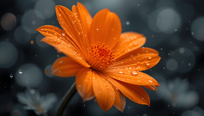 Fototapeta premium orange flower with water droplets orange lily with water drops orange flower with water drops beautiful view and seen beautiful background and wallpaper hd picture 