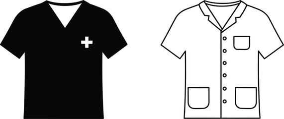 medical attire shown with black scrubs and white coat