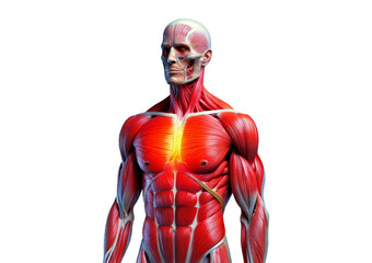 Inflamed Pectoralis Major. isolated on transparent or white background
