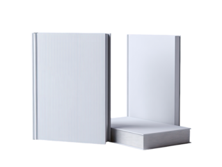 Three blank white books arranged