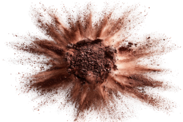 A burst of light brown powder, radiating outwards from a central dark brown core, resembles a flower