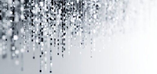 The Digital Data Stream of Falling Binary Code in a Monochrome Matrix