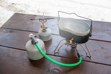 アウトドアで飯ごう　 campsites using a mess kit