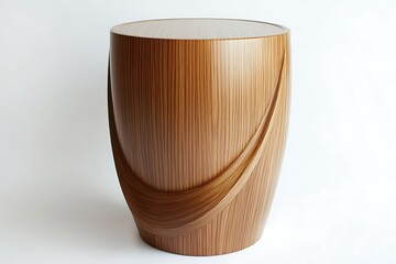 Elegant, curved wooden side table with a smooth, light wood finish and a circular top