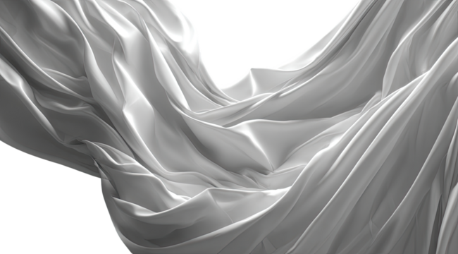 Flowing, light gray fabric drapes in dynamic folds