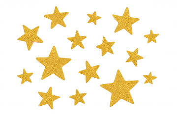 Golden glitter textured stars falling on a transparent background, perfect for festive designs and celebrations