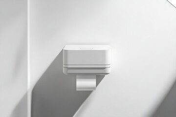 Minimalist white wall-mounted toilet paper dispenser with a roll of tissue