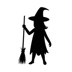 Silhouette of a witch with a broomstick. witch with broom