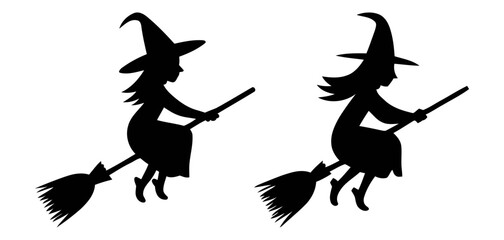 silhouettes of witches flying on brooms. silhouette of a witch