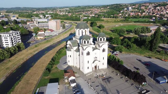 Valjevo orthodox church aerial view