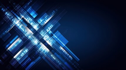 Abstract digital technology background with glowing lines and geometric shapes representing data flow and modern innovation