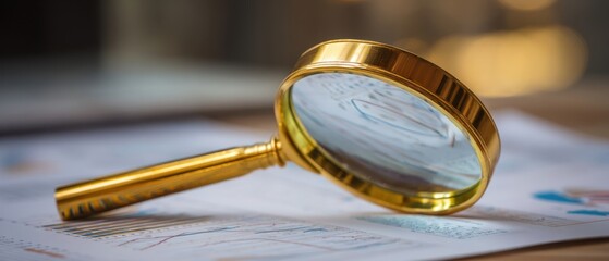 The magnifying glass on financial documents revealing detailed charts and business insights