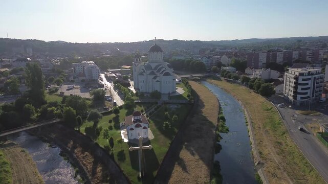 Valjevo orthodox church aerial view