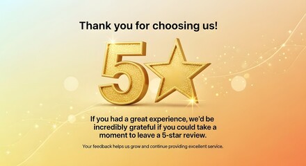 Golden five star rating with thank you message for excellent customer service